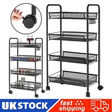 Rolling Storage Trolley 4 Tier Metal Shelf Rack with Wheels Easy Organizing UK