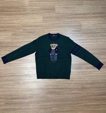 Men  s Polo Ralph Lauren Preppy Bear Sweater Men Knit Green Wool Jumper Varsity