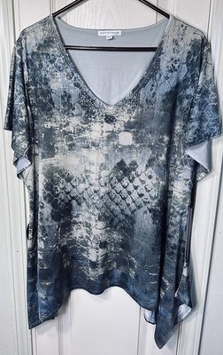 Notations Womens 3XL Gray Rhinestones Short Sleeve Lightweight Blouse