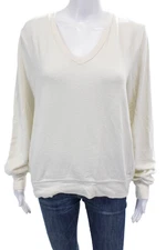 Wildfox Womens Pullover Long Sleeve V Neck Boxy Sweater White Size Small