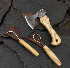 Hand Forged Wood Carving Set w/ Axe, Hook Knife & Spoon Gouge &ndash; Handmade Bushcra