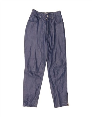VINTAGE Damen Tapered Lederhose IT 42 Medium W24 L26 dunkelblau DA42