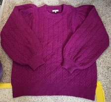 FRNCH Paris Wool Blend Sweater Deep Pink Purple Size Medium Puffy Sleeve