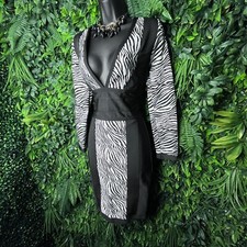 WOW COUTURE Dress Bandage Bodycon Women Large V Neckline Zebra Black White  0616