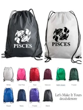 ZODIAC PISCES FISH CUSTOM MADE DRAWSTRING BACKPACK CINCH SAC GYM GIFT BAG NYLON