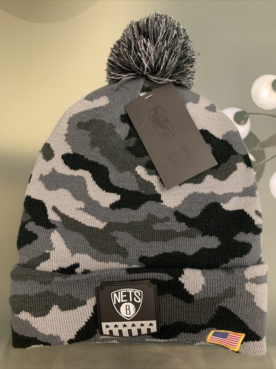 Brooklyn Nets NBA Camo Beanie Hat W US Flag Embroidered Men's Cold