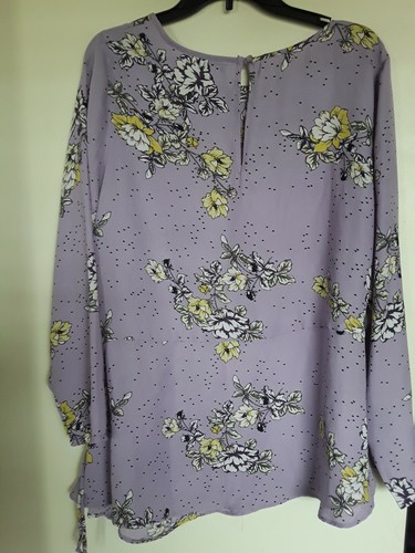 Ophelia Roe Purple Floral Long Sleeve Blouse Ruched Side sz 1X - Imagen 3 de 3