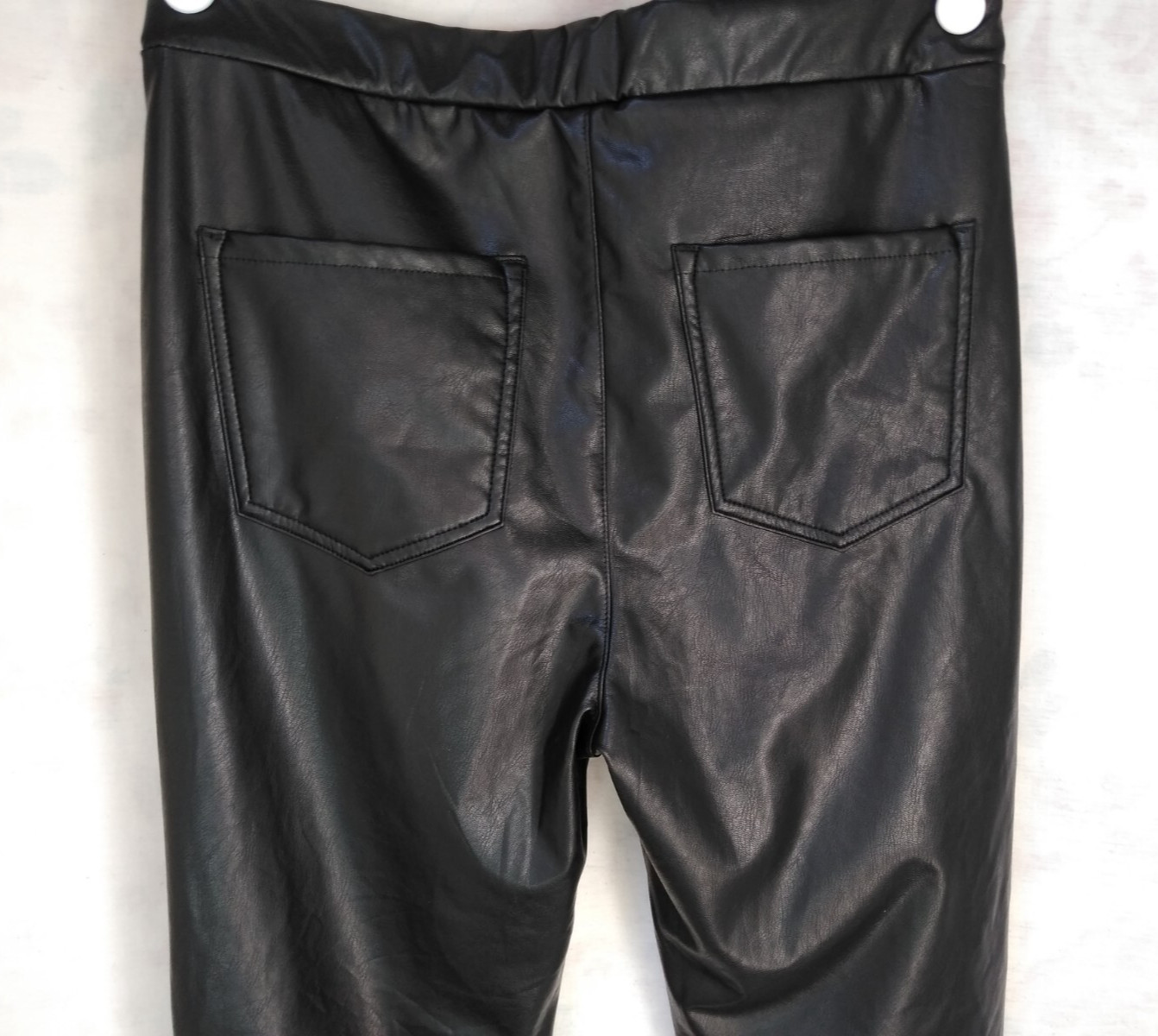 Women's Rewash Black Faux Leather Flare Pants Pull On SZ L
