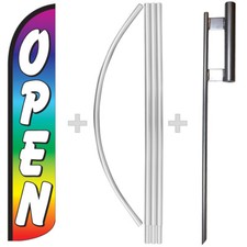 Open Rainbow 15' Tall Windless Swooper Feather Banner Flag & Pole Kit