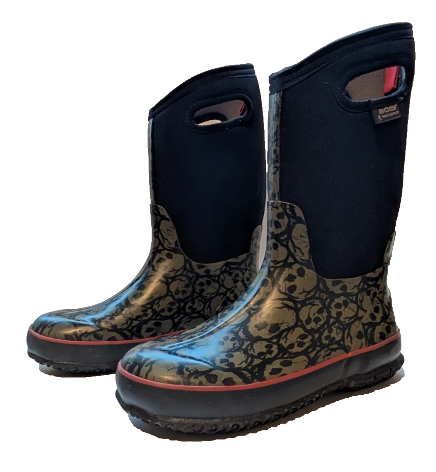 Botas impermeables de lluvia/nieve Bogs para niños jóvenes talla 5 calaveras clásicas 71440-001 Foto 3 de 4