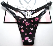 VICTORIA'S SECRET PINK Cotton Logo High Leg Micro Thong VS Floral Black S M L XL