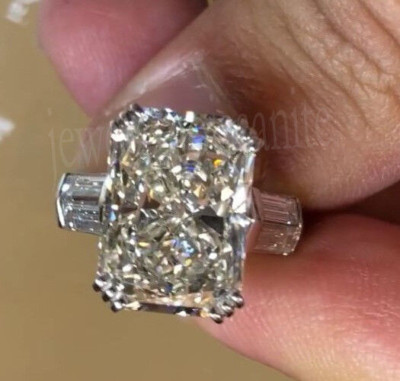 White Radiant Cut Moissanite 12 Prong Set Engagement Ring 925 Sterling Sliver
