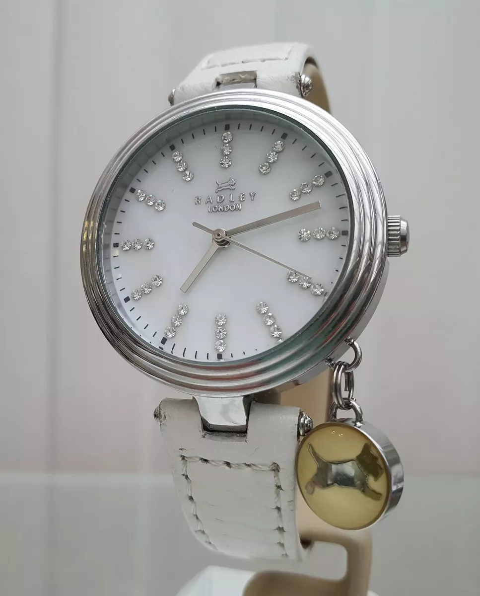 RADLEY Ladies Watch White leather strap Dog Charm Swarovski