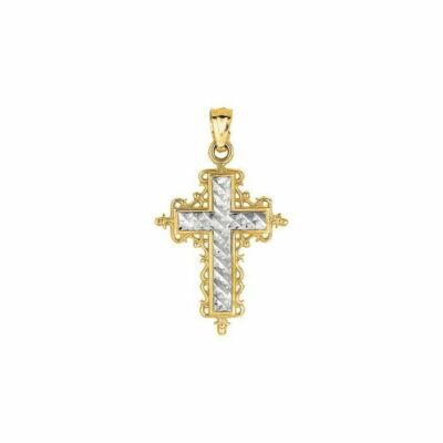1 Zoll kleiner diamantgeschliffener strukturierter Anhänger echt 14K bicolor Gelbgold 1,0 gr