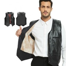 Gilet In Finta Pelle Da Uomo Caldo In Fleece Foderato In Nero Per Moto Biker