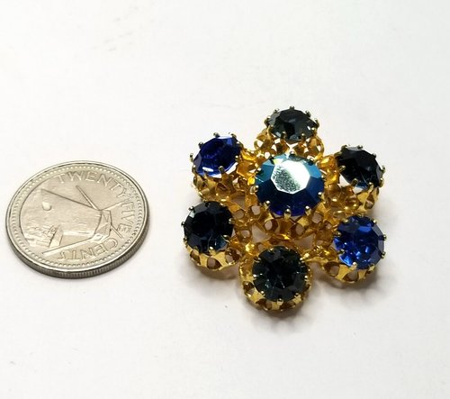 Austria Rhinestone Brooch Pin Round Snowflake AB Blue Open Backs Vintage - Picture 4 of 7