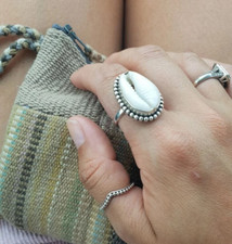 Cowrie Shell Solid 925 Sterling Silver Beautiful Lovely Gift Ring All Size M1171