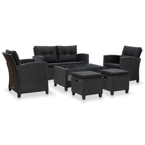 vidaXL Garten Sofagarnitur 6-tlg. Poly Rattan Schwarz ...
