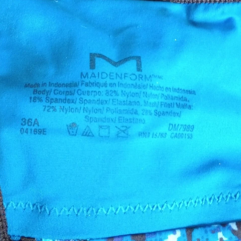 Sujetador deportivo Maidenform para mujer espalda cruzada estampado azul correas ajustables talla 36A Foto 3 de 3