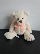 FAO Schwarz Fuzzy Plush Teddy Bear Stuffed Animal Cream Color Peach Bow 2020