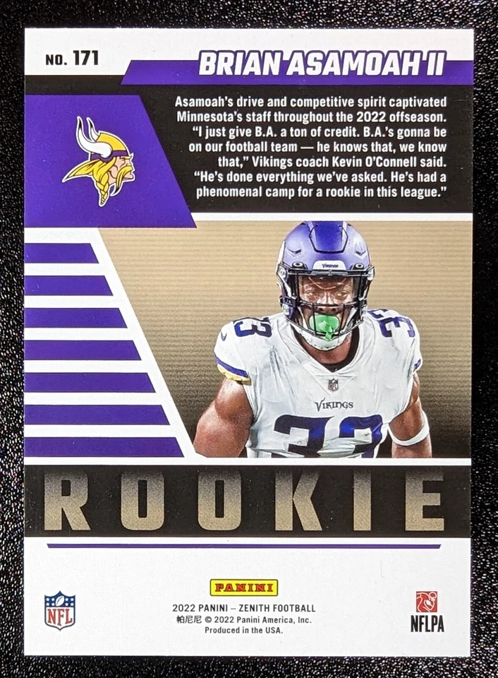 2022 Panini Zenith Football Brian Asamoah II #171 Rookie Card Minnesota Vikings - Image 2 of 2