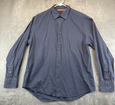 Perry Ellis Dress Shirt - Mens L - Blue  Black Stripes - 100 Cotton 646 