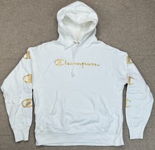 Champion Reverse Weave Women's White Gold Long Sleeve Hoodie Size Medium