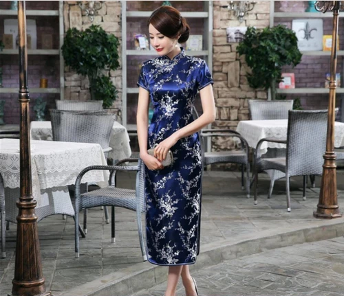 New Traditional Chinese Women's Silk Satin Long Dress Cheongsam Qipao - Picture 12 of 13