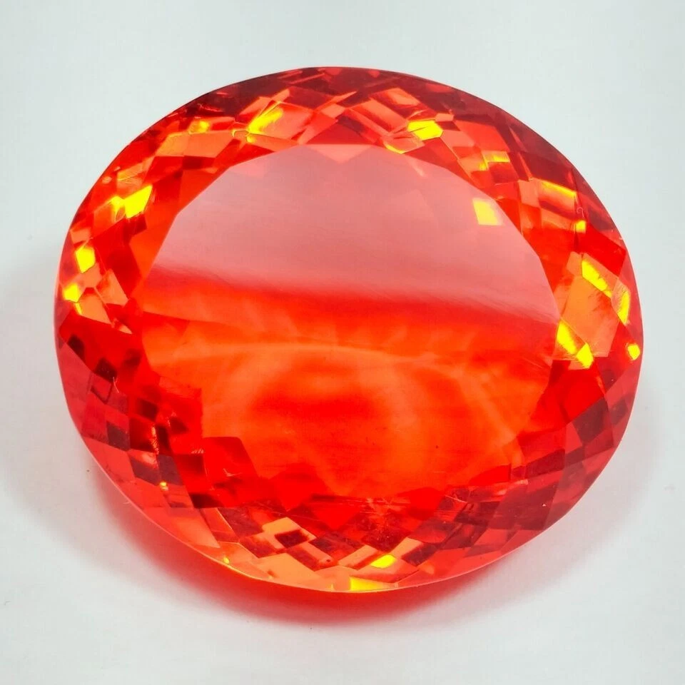 GIE 认证天然 130.50 克拉墨西哥火蛋白石红色橙色椭圆形切割宝石 — 第 3/4 张图片