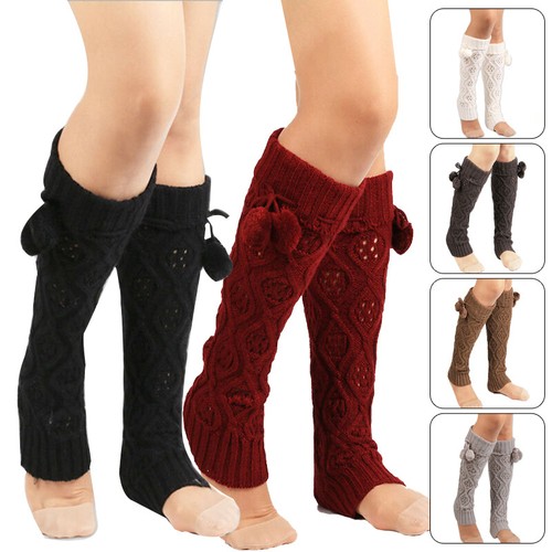 Damen Lolita Bein warme Strick Overknee Socken mit weichem Bommel Overknee schwarz - Bild 2 von 15