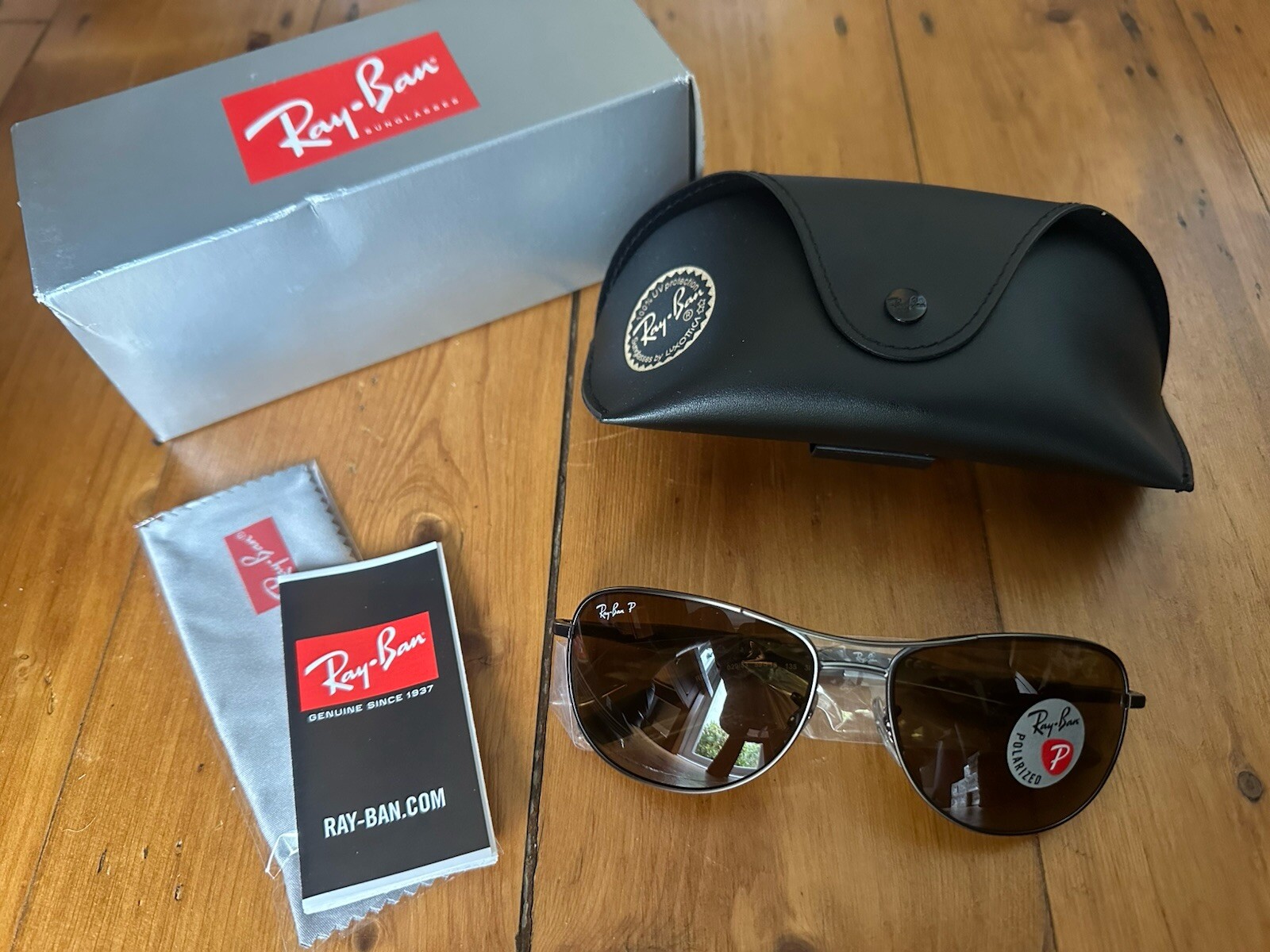 Ray-Ban Sunglasses Polarized Gunmetal Brown Meta Pilot Wrap RB 3519 029/83 59mm