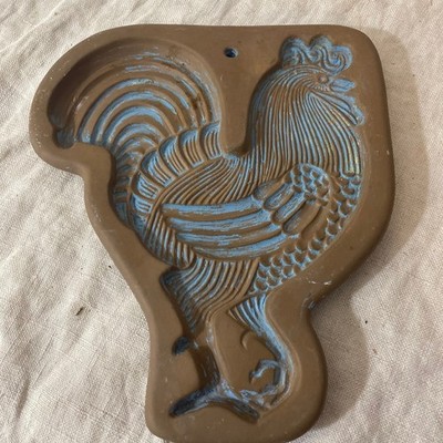 HARTSTONE ROOSTER Cookie Mold Shortbread  8.5 Vintage Clay Stamp or Kitsch Decor