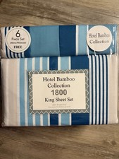 Hotel Bamboo Collection 1800 King Sheet Set 6pc Blue/White Stripe Deep Pocket
