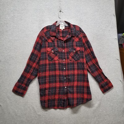 Ely Cattleman Men Button Up Shirt XXL Red Plaid Flannel Western Pearl Snap