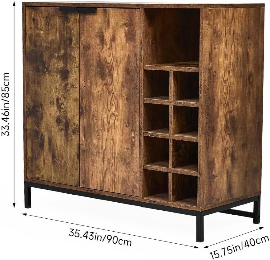 Rustic Sideboard Cabinet with Wine Rack Storage | 2 Door Cupboard | 90cm Console - Image 2 of 4
