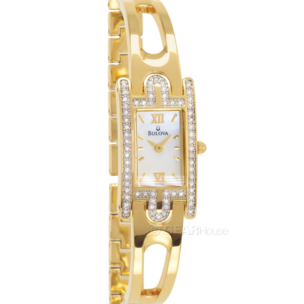 Bulova Bangle Watch Women Gold Mother of Pearl Crystal C865136 Dress Amazon.com: Bulova Crystal Mother-of-Pearl Dial and Gold  main image 3