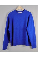 ZARA Royal Blue 100% Wool Jumper Sequin Shoulder Detail Size M Oversized r2067