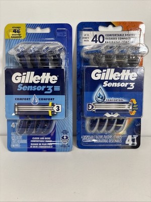 Two Packs Gillette Sensor3 Comfort Disposable Razors for Men 3 Triple Blade NIP