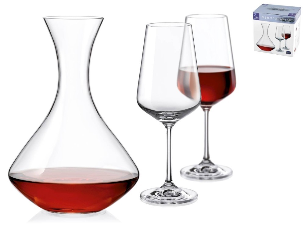 Set 3 Pieces Tasting Sandra Bohemia Stem Glasses And Decanter Clear