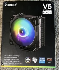 Vetroo V5 Black CPU Air Cooler w/ 5 Heat Pipes 120mm PWM Processor Fan AMD/Intel