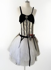 Stunning Women  s Black  White Tulle Tutu Dance/Theater Costume w/ Gloves  Bow