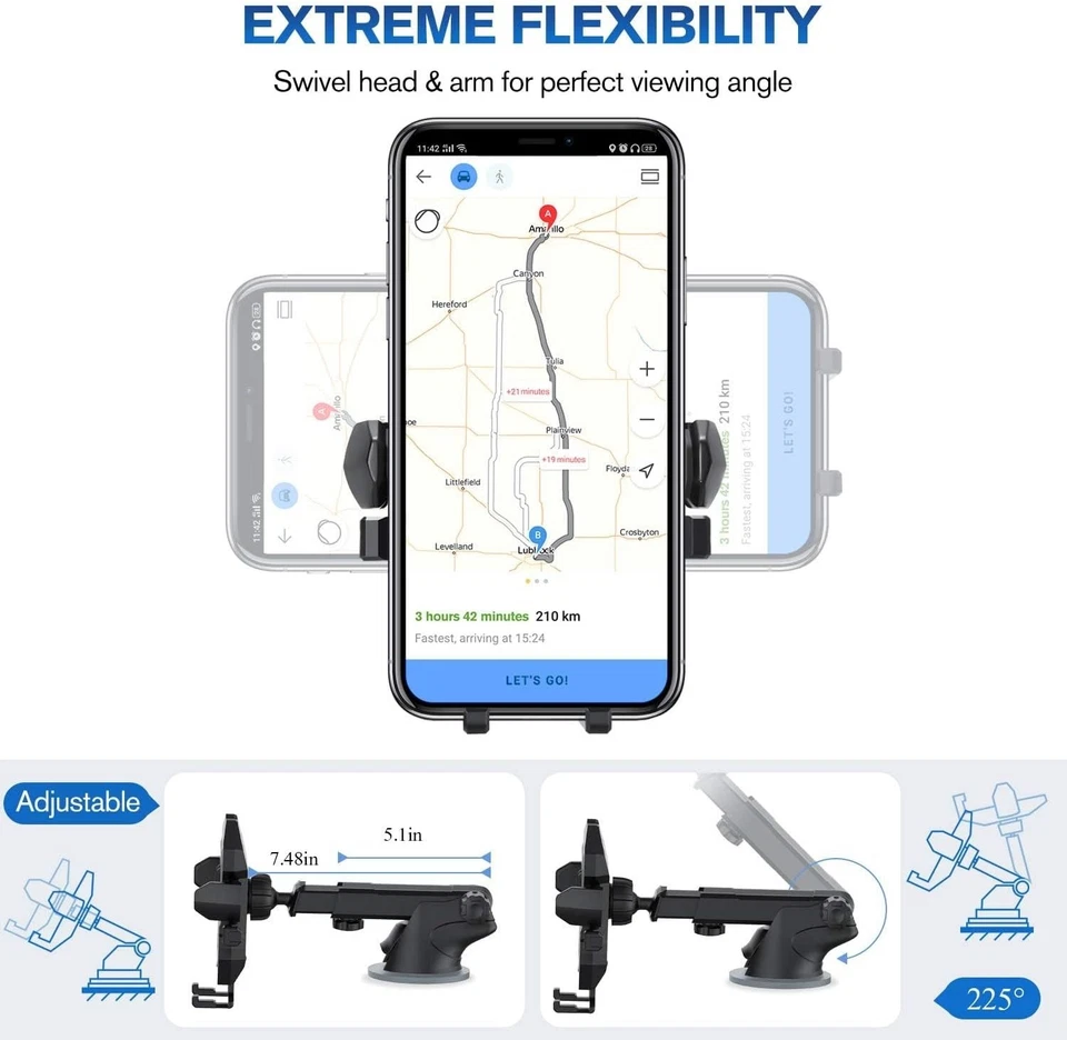 Manords Car Phone Mount Holder for Dashboard Windshield Compatible W/All Phones - Image 4 of 4