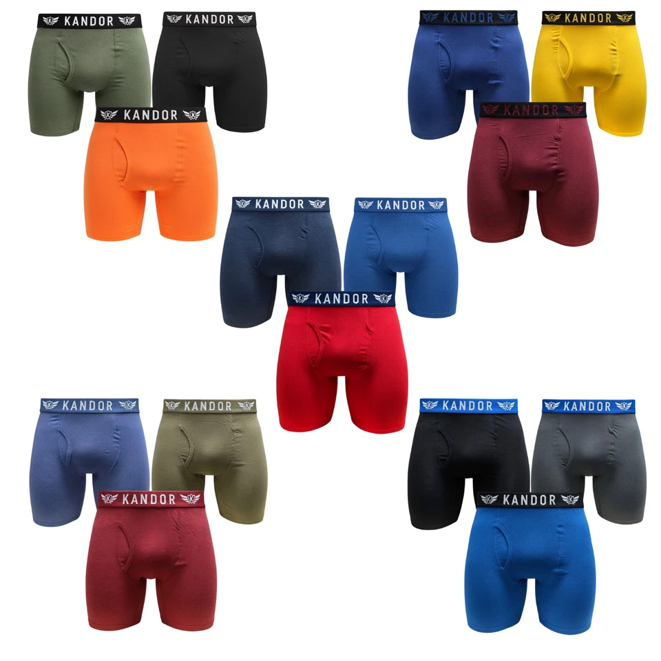 Kandor Men's Long Bamboo Boxer Shorts 3 Pack Cotton Assorted Colours Breathable