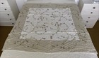 Vintage Beige Cream Cotton Linen Quilted Throw Blanket Silk Ribbon Embroidery