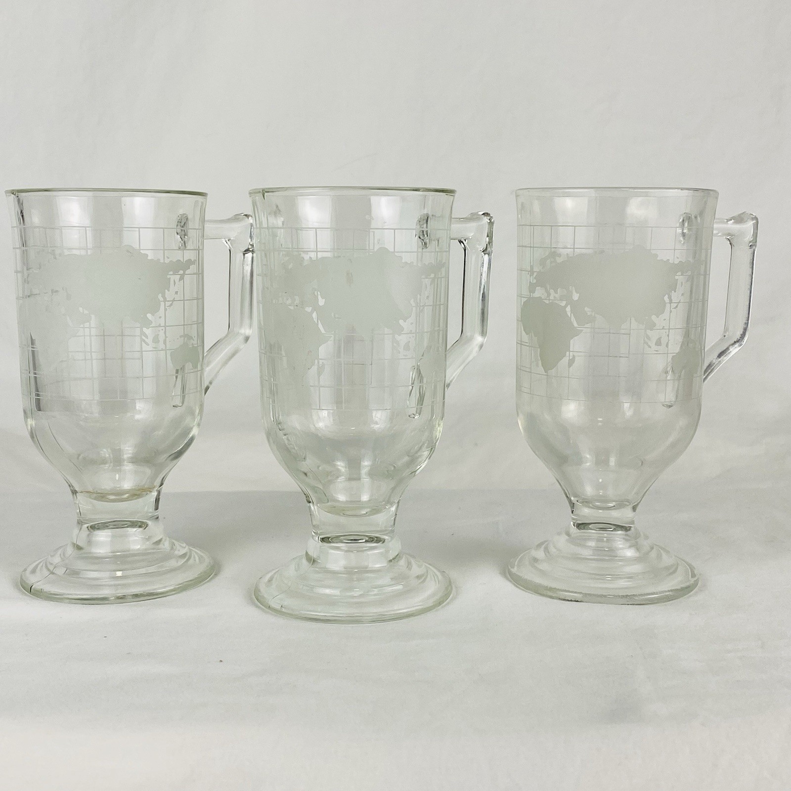 3 Vintage Nestle Nescafe "Around The World" Irish Coffee Glass Mugs 1970s