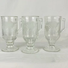 3 Vintage Nestle Nescafe "Around The World" Irish Coffee Glass Mugs 1970s