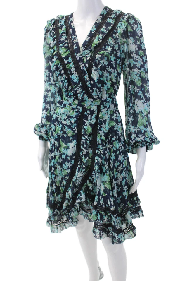 Mini Vestido Floral Zimmermann Para Mujer Mangas Largas Encaje Envolvente Talla 1 Foto 2 de 4