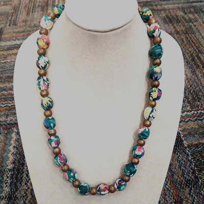 Fabric Beaded Necklace - Floral Pattern