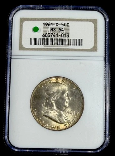 1961-D 50C FRANKLIN SILVER HALF DOLLAR NGC MS64 #4617