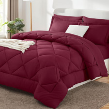 Burgundy King Size Comforter Set - 7 Piece Luxury Bedding Set for All Seasons